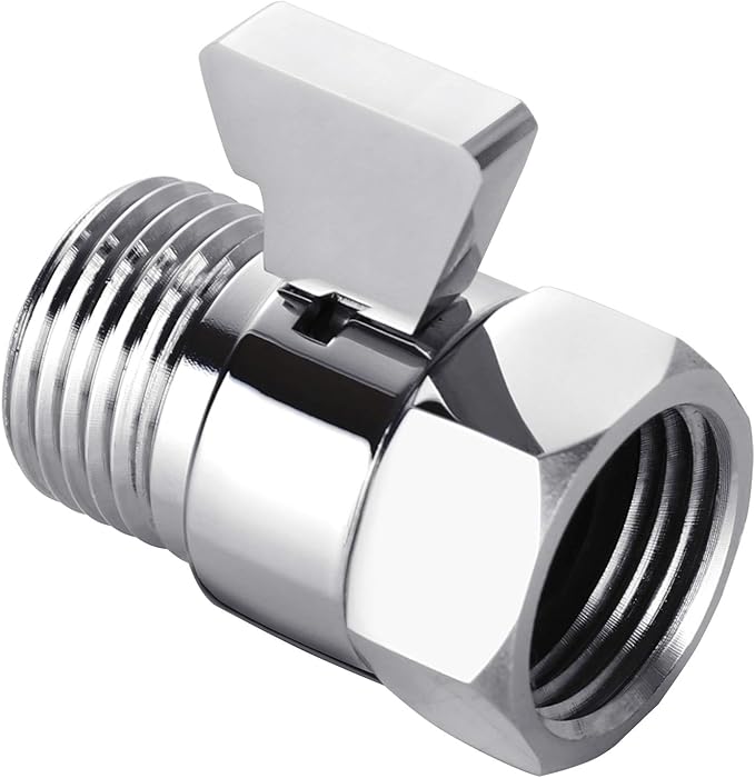 Tenfe Water Flow Control Valve for Shower Head, Brass Adjustable Water Pressure Regulator for Hand Held Shower Shut Off Valve, Polished Chrome On/off Switch G1/2 Standard Connection
