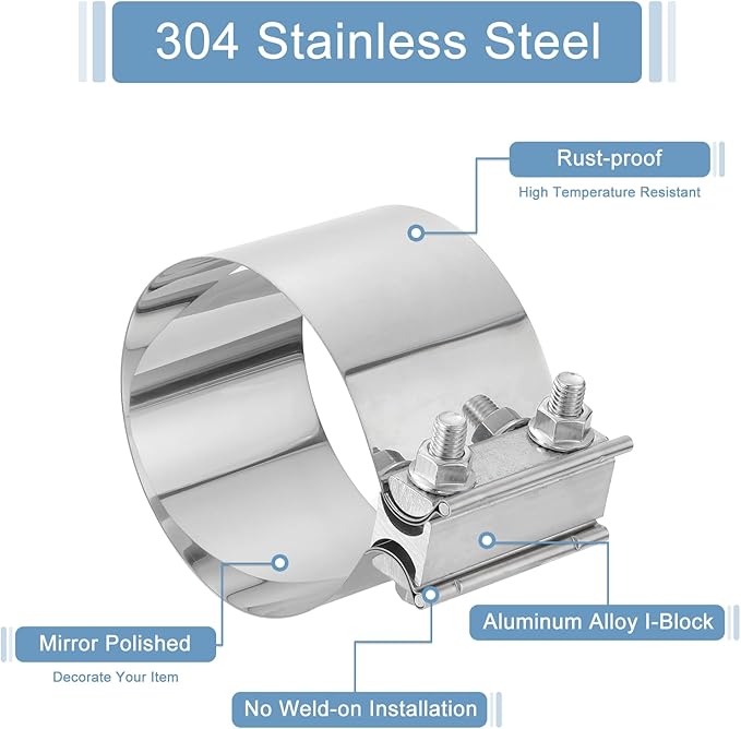 uxcell 4.5 Inch Exhaust Clamp, 304 Stainless Steel Butt Joint Band Clamp Sleeve Coupler Pipe Repair Clamp Universal Widening Clamp for Exhaust Pipes Mufflers, Silver