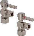 Westbrass R105BL-2-07 1/4-Turn Lever Handle Angle Stop Shut Off Valve, 5/8" OD x 3/8" OD, Satin Nickel (2-Pack)