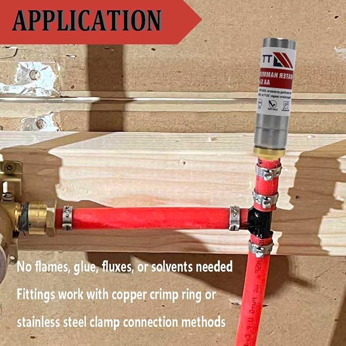 Stainless Steel Water Hammer Arrestor 1/2" Pex Stop Hammering Reduce Banging Pex Crimp Connection
