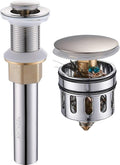 Vessel Sink Drain, Bathroom Faucet Vessel Sink Pop Up Drain Stopper Without Overflow Brushed Nickel, Built-in Anti-Clogging Strainer,Fits Standard American Drain Hole1-1/2 to 1-3/4",R085B-BN