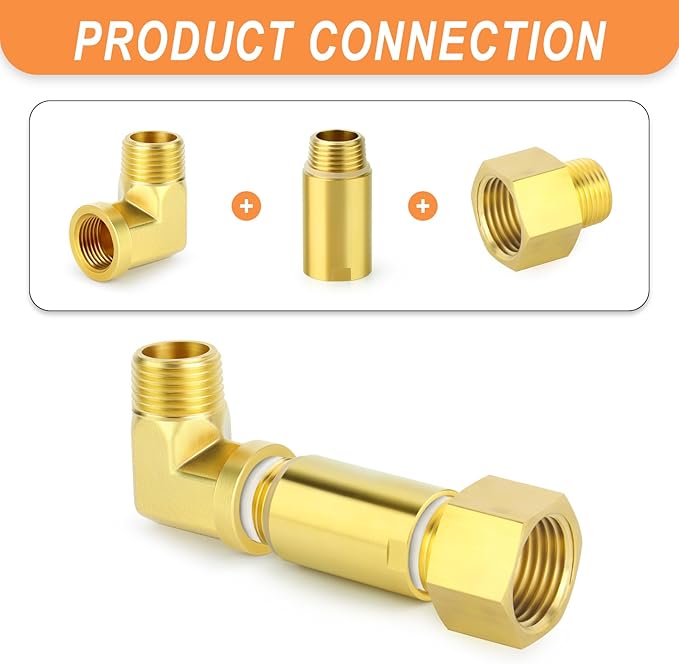 GASHER 4Pcs Brass Pipe Plumbing Adapter with Rubber O-ring, 1/2" NPT Male x 1/2" NPT Female Pipe Fitting Coupler,Length 2 Inch