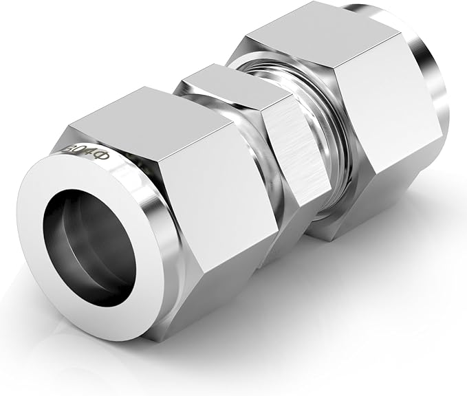 TAISHER 2PCS 304 Stainless Steel Compression Tube Pipe Fitting Connector, 1/8" Tube OD x 1/8" Tube OD Straight Adapter