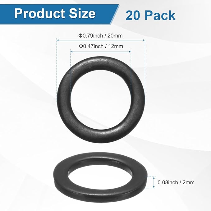 20-Pack M12 Flat Washers, Metric 20mm OD 2mm Thick 304 Stainless Steel Washers for Bolts Screws Nuts for Automotive/Machinery/Furniture, Flat Metal Washers [Black Galvanized]
