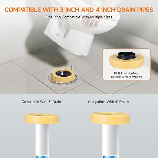 Jamini Wax Ring Kit for Toilet Installation, Compatible with 3" and 4" Drain Pipes, Fits Above-Floor or Horizontal Flanges, Leak Prevention, Includes Brass Bolts, Nuts, Washers, Easy to Install