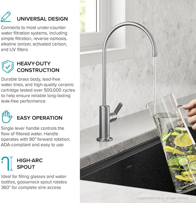 KRAUS Oletto Single Handle Drinking Water Filter Faucet for Water Filtration System in Spot-Free Stainless Steel, FF-103SFS