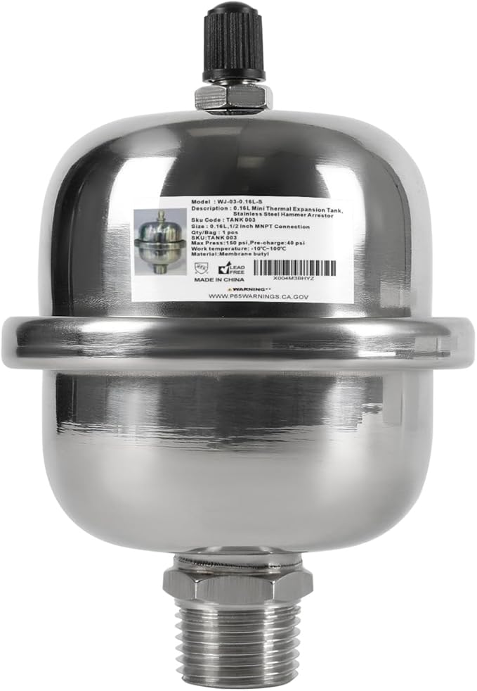 EFIELD 2-Gallon Capacity Mini Thermal Expansion Tank (0.16L), Stainless Steel Hammer Arrestor with 1/2 Inch Threaded For Tankless Water Heater, Water Dispensing/Beverage Appliances (TANK003)
