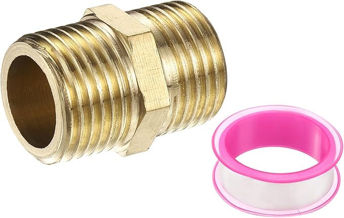 PATIKIL Brass Pipe Fitting, 1/2" BSP Male x 1/2" BS Male Thread Connector Brass Hex Nipple Pipe Fitting Adapter for Gas Water Refrigeration System Conversion