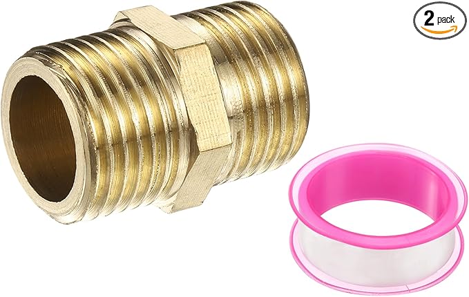 PATIKIL Brass Pipe Fitting, 2Pcs 1/2" BSP Male x 1/2" BSP Male Thread Connector Brass Hex Nipple Pipe Fitting Adapter for Gas Water Refrigeration System Conversion