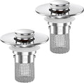 Sink Stopper Hair Catcher,(2PCS) Pop-up Sink Drain Strainer with Removable Stainless Steel Strainer Basket Hair Catcher, Bathroom Sink Strainer for Bathroom Sink Stopper Replacement