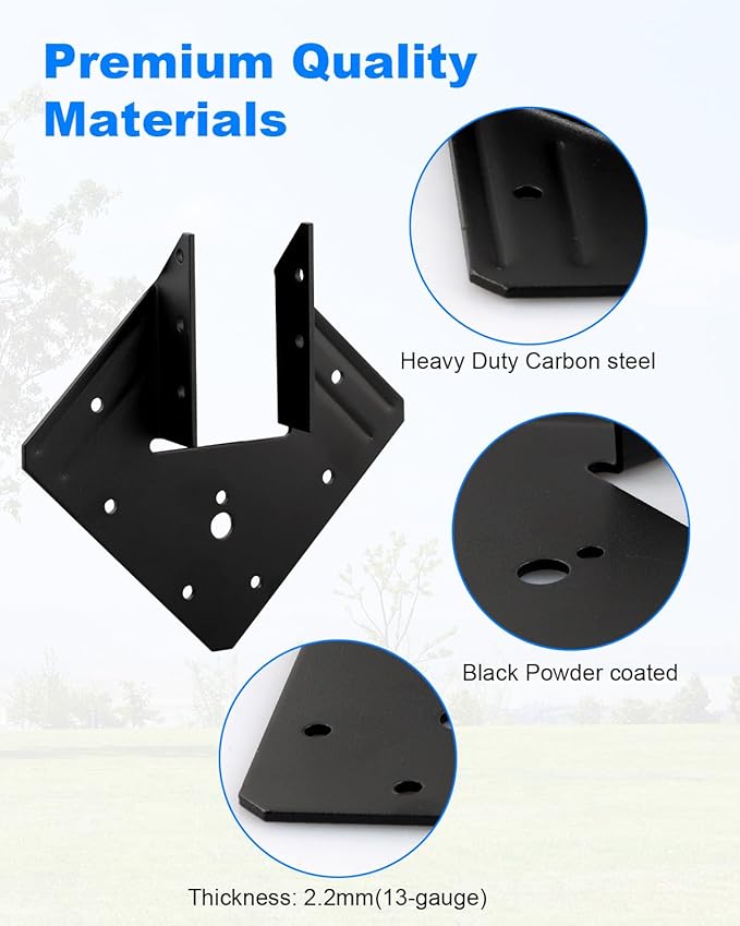 24 Pcs Heavy Duty Black Hurricane Ties for Rafter, 13 Gauge(Thick 2.2mm) Hurricane Straps, Black Powder Coating Joist Hangers Fit 2x4,2x6 Rafter Ties for Roofing Trusses Wood Timber Brackets