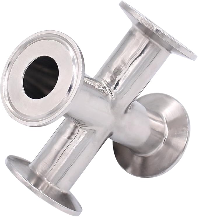 DERNORD 4 Way Cross Clamp Fits 1.5" Tri-clamp Sanitary Fitting Stainless Steel 304, 25mm Pipe OD