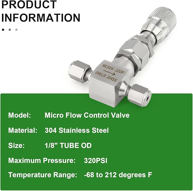 TAISHER 1PCS 304 Stainless Steel Reduce Port 3mm Needle Valve 1/8" OD，Accurate Dials For Micro Flow Control Instrument Gauge Water Gas Oil
