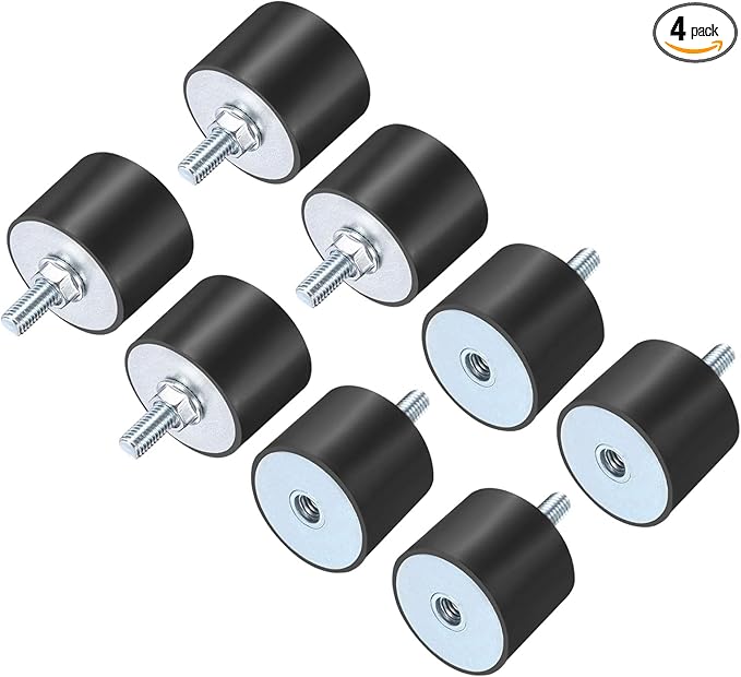 uxcell 4pcs M8x23mm Rubber Isolator Mounts with Studs 40x30mm Male Female Vibration Shock Absorber Zinc Plated Cylindrical Thread Mounts Anti Vibration Isolators with 4pcs M8 Lock Nuts