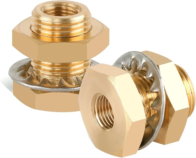 2pcs Brass Bulkhead Fittings 1/8” NPT Female to 1/8” NPT Female Thread Bulkhead Straight Connector Brass Coupling 1” Length Outer Diameter 5/8”-18 Bulkhead Tank Air Hose Line Pipe Fittings