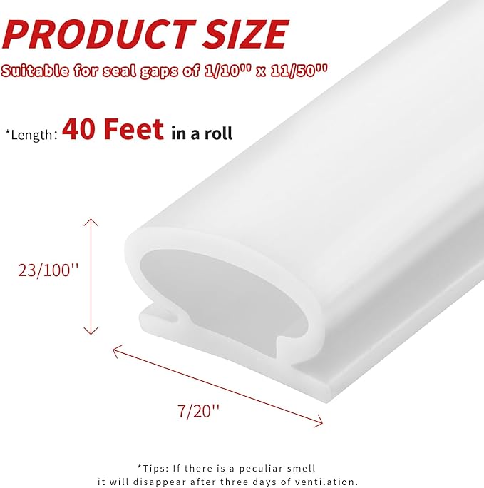 40 Feet Rubber Weather Stripping Door Seal Strip, Self-Adhesive Backing D-Shape Door Weatherstripping for Door Frame Insulation Large Gap, Easy Cut to Size(White)