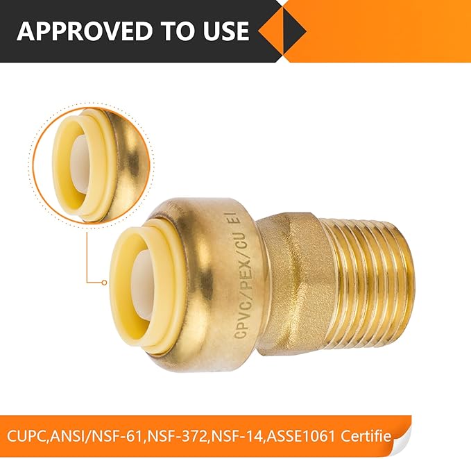 HeSun 50-Pack Pushfit Male Adapter, 3/4" MNPT x 3/4" Push to Connect Plumbing Fittings with Disconnect Clip, Brass Push-fit Fittings for PEX, Copper, CPVC, PE-RT Pipes
