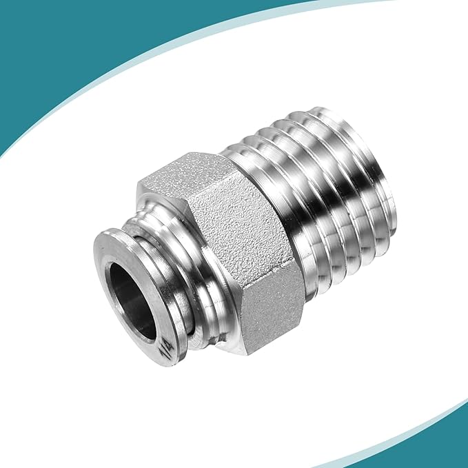 HARFINGTON Push to Connect Fittings 1/4" Tube OD x 1/4" NPT Thread Male Straight Union Fittings 304 Stainless Steel Quick Connect Pneumatic Accessories for Trailers Air Brake System