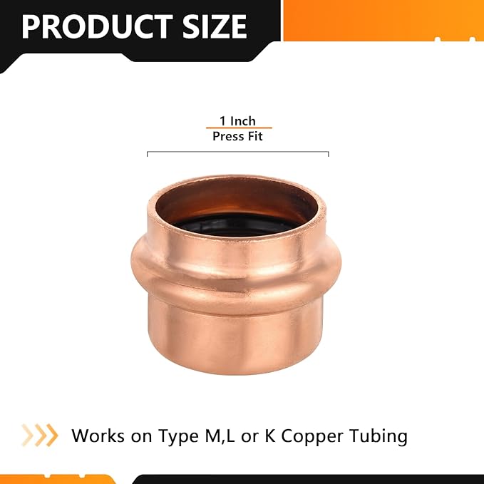 70-Pack HeSun Copper Press End Cap(Plug), 1" Pressure Fittings, Press Fit for Copper Tube Connection(PRESS021-70)