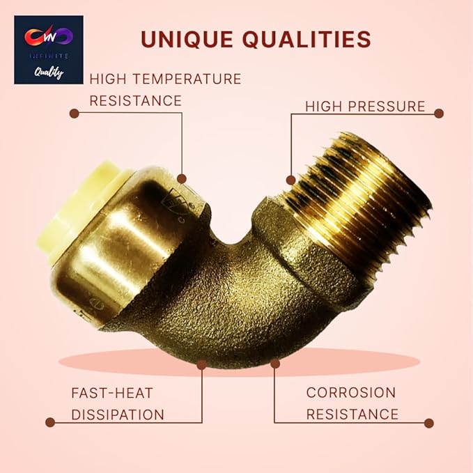 Push fit fittings 1/2 Inch x 1/2 Inch - Push-fit Male Adapter Elbow - Male NPT Threaded Elbow - Push to Connect Pex Copper CPVC - No Lead Brass (Pack of 10)