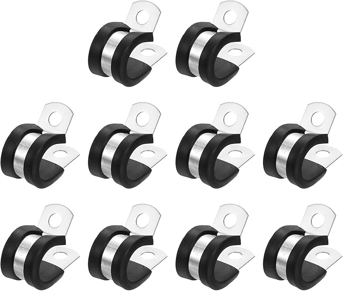 uxcell 1/2"(14mm) Cable Clamp, 304 Stainless Steel Rubber Cushioned Insulated Clamp R Shape Metal Clamp Tube Holder for Pipe Hose Wire Cord Installation 10Pcs