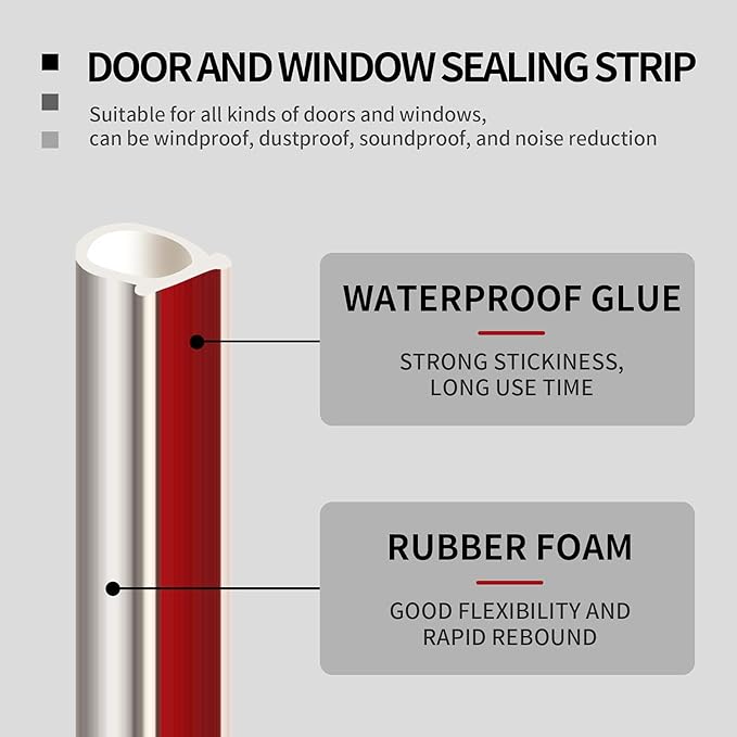 19.7 Ft Weather Stripping Door Seal Strip for Door Frame, Self-Adhesive Door Seals Weather Stripping, Gap Protection (5/16-11/20 inch) for Doors & Windows