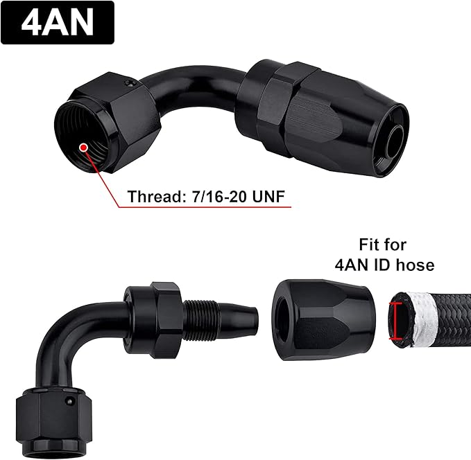 EVIL ENERGY 4AN Hose End Fitting 90 Degree Swivel for CPE Braided Hose Black 2PCS