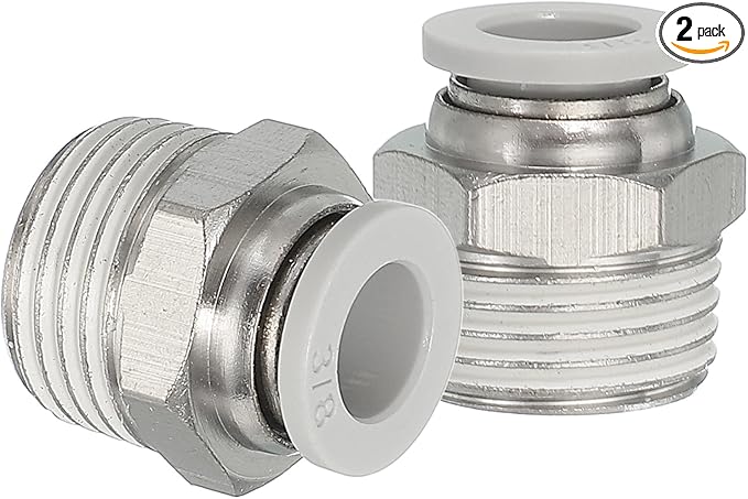 MECCANIXITY 2 Pcs NPT Push to Connect Air Fittings, Male Straight 3/8" Tube OD x 1/2" NPT Thread Air Quick Connector Coupling Adapter for Gas Hose Pneumatic Tools, White