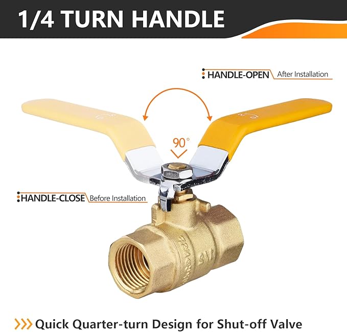 50-Pack HeSun 1/2 Inch FIP Threaded Ball Valve, Brass Full Port Shut-off Valve,1/2" Female NPT x 1/2" Female NPT, 600 WOG (Water, Oil and Gas),Yellow(VALVE226-50)