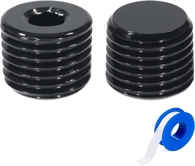 1/4 NPT Male Thread Allen Head Socket Pipe Plug Fitting Aluminum Black（2pcs）