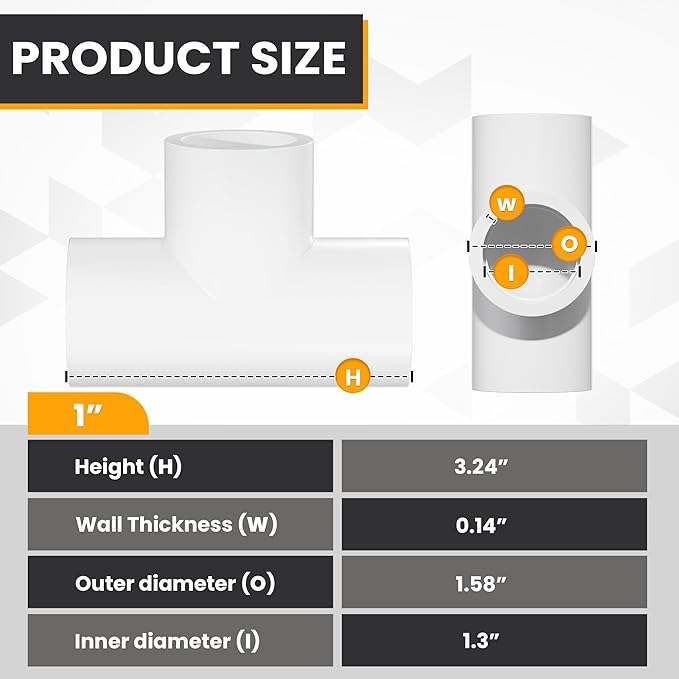 1" Tee 3-Way Pipe Fittings, 10 Pcs Heavy Duty Right Angle Connector (Socket x Socket), Schedule 40 Coupling Adapter