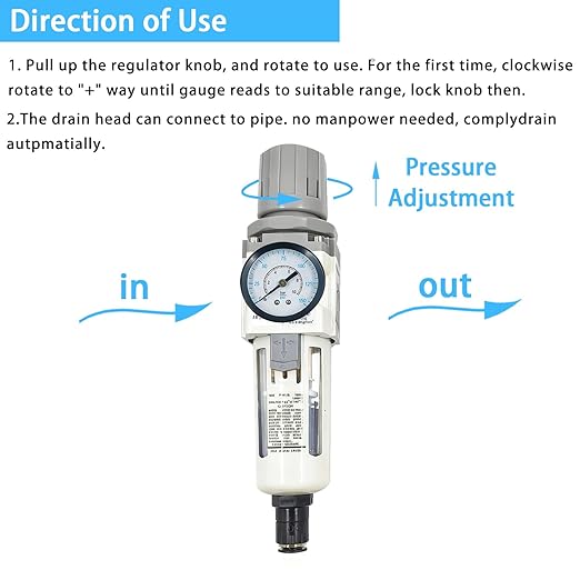 XingNEeng 3/8" NPT Compressed Air Filter Regulator Lubricator Combo, Auto-Drain Water/Oil Trap Separator, Gauge(0-150 psi), Poly Bowl, Metal Bracket, 5 Micron Brass Element, for Pneumatic Systems