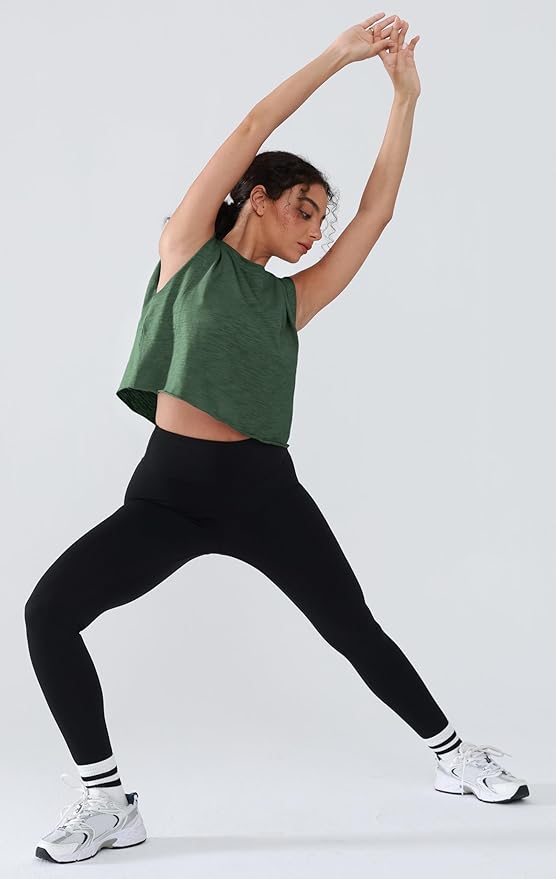 Women’s 100% Cotton Cropped Workout Tank Tops Soft Breathable Loose Fit Muscle Tank for Gym Yoga Running
