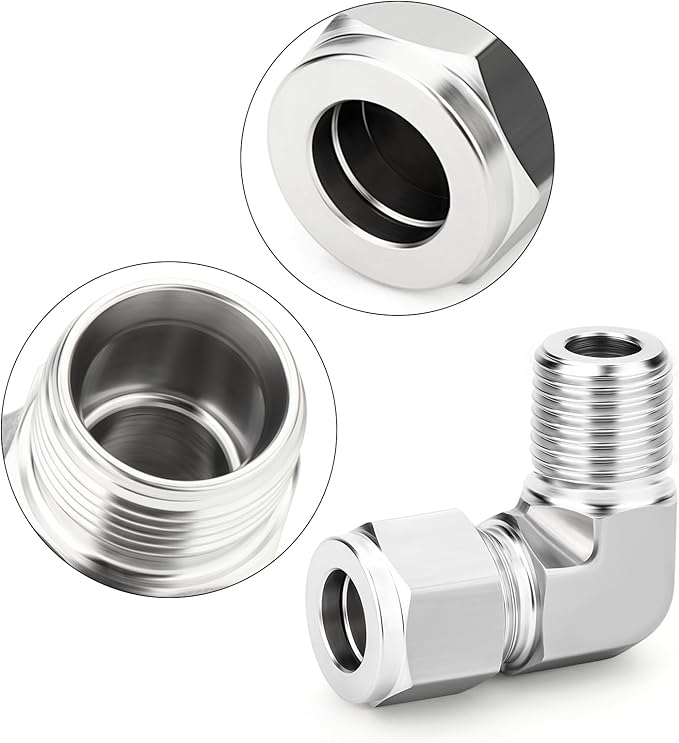TAISHER 1PCS 316 Stainless Steel 90 Degree Compression Tube Pipe Fitting Connector, 1/4" Tube OD x 1/8" NPT Male Adapter