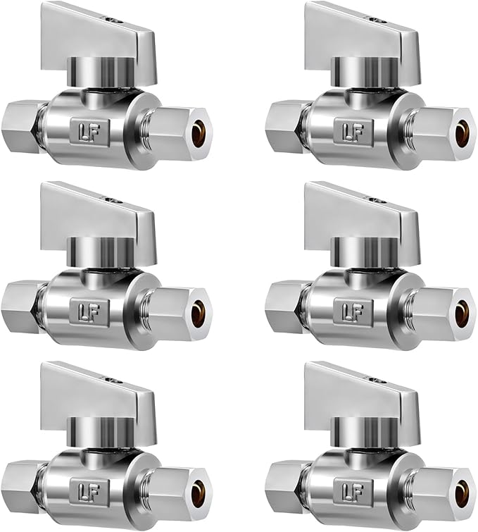6 Pack Premium Brass 1/4" Compression x 1/4" Compression Angle Valve Quarter Turn Water Straight Angle Valve