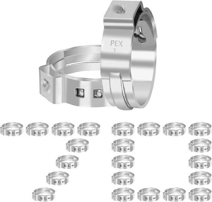 Kodilin 70-Pack 1 Pex Crimp Rings, Heavy-Duty 304 Stainless Steel Single Ear Pex Clamps Wider & Thicker Pex Cinch Clamps for Superior Grip & 360° Seal, Fits PEX Tubing Pipe Fitting Connections