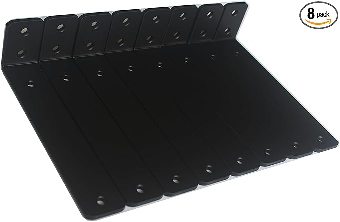 8 Pack - L 8" x H 2" x W1.5, 5mm Thick Black L Shelf Bracket, Iron Shelf Brackets, Metal Shelf Brackets, Floating Shelf, Shelf Supports with Screws