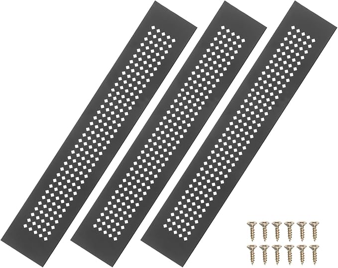 PATIKIL 12 x 2 Inch Door Air Vent Cover, 3 Pcs Aluminum Grille Ventilation Cover Louvered Diamond Hole with Mounting Screws for Cabinet Wardrobe Ceiling Door, Black