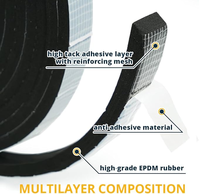 Alenor EPDM Black Foam Insulation Tape Self Adhesive 2/5"x3/5" x 16' Ft –Pack of 1- Weather Stripping for Doors & Windows,Soundproofing,Door Seal,Weatherstrip,Pipe Cooling,Air Conditioning Seal Strip