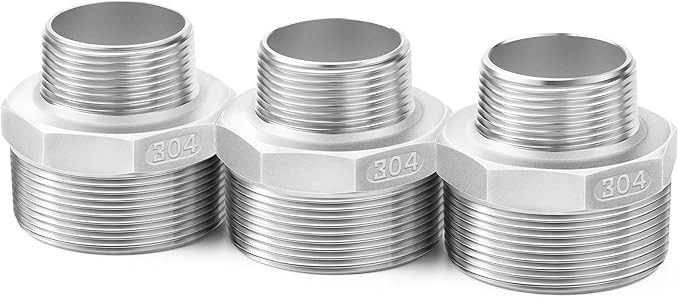 ChillWaves 304 Stainless Steel Pipe Fitting, Reducer Hex Nipple 1" NPT Male x 3/8" NPT Male Thread Adapter(3-PACK)