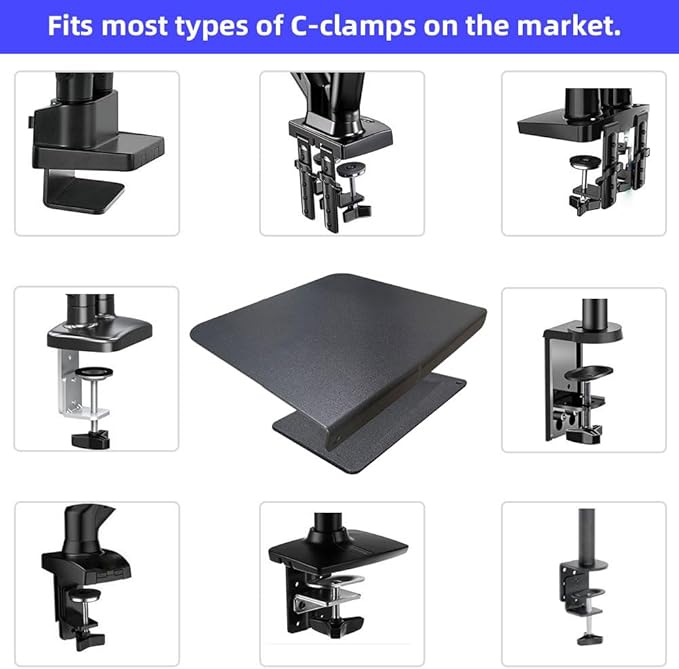 Steel Monitor Mount Reinforcement Plate，Monitor Arm Reinforcement Plate for Fragile Tabletop, Monitor Mount Reinforcement Plate Fits Most Monitor Stand C Clamp Installation (Black-2)