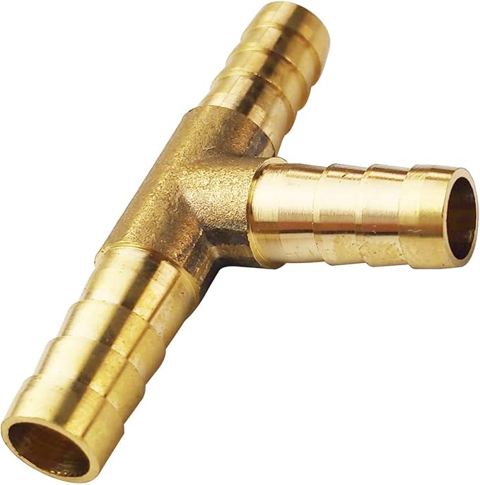 2PCs 5/16" Brass Hose Barb Fitting Tee 3 way Barbed Splicer Mender Union Fitting with 6PCs Hose Clamp for Oil Water Air