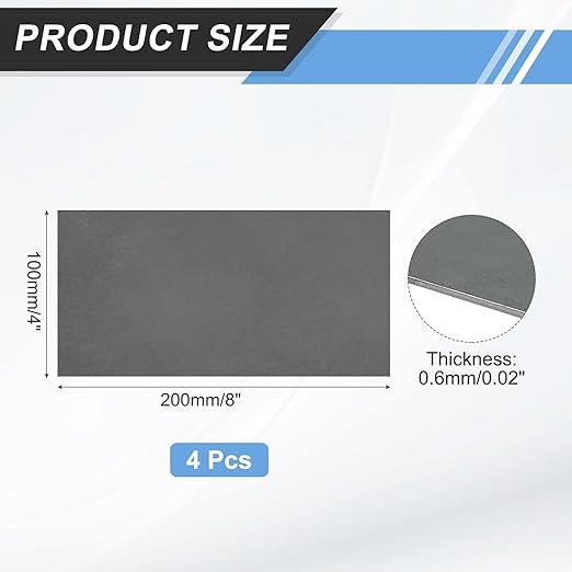 MECCANIXITY 4pcs 1/32"(0.6mm) x4 x8 Steel Plate, Black Hot Rolled A36 Steel Sheet Plate Base, Square Weldable Metal Discs for Industrial Construction Structural Support