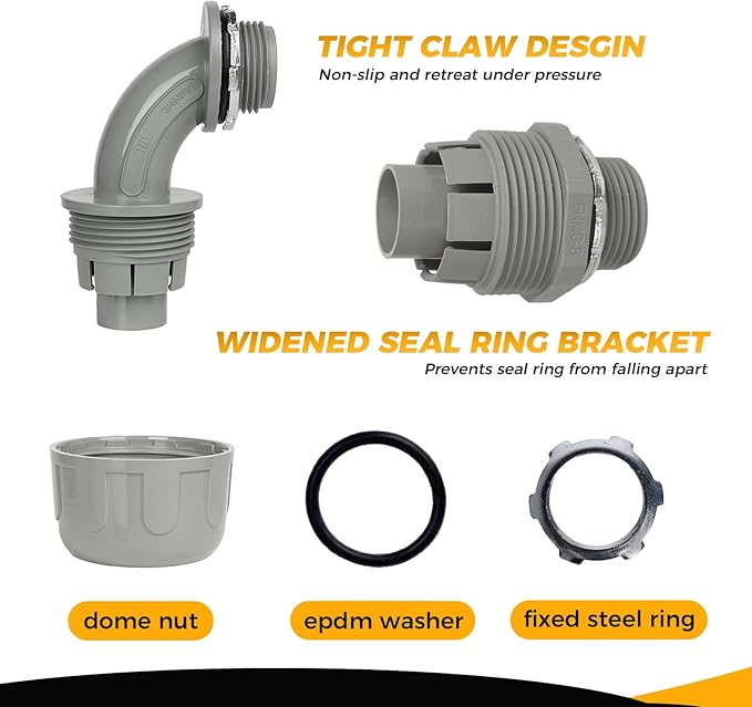 Conduit Connectors, 3/4 Inch Liquid Tight Connector NPT Non-Metallic for PVC Electrical Flexible Conduit Fittings, 5 Straight and 5 Angle 90 Degree, UL Listed, Grey (10-Pack)