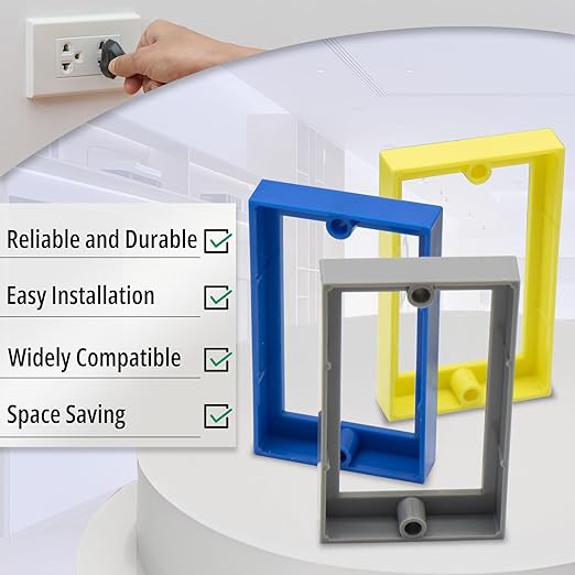 Receptacle Outlet Box Extender for Electric Outlet Switches and Electrical Outlet Box,1/2 Inch Blue Single Gang Box Extender,Pack of 4,Includes Installation Screws