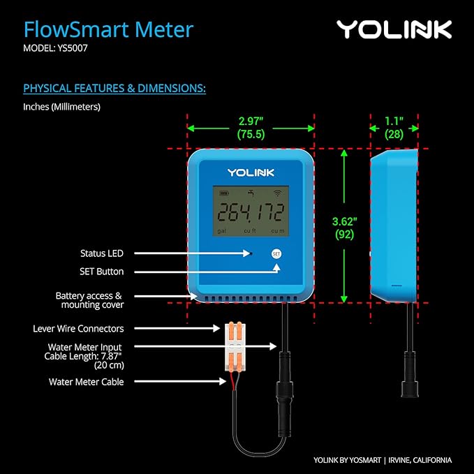 YoLink FlowSmart NSF Water Meter, Smart Water Usage Monitor and Water Leak Detection: 1.5 Inch Advanced Smart Home Water Meter, Hub Included