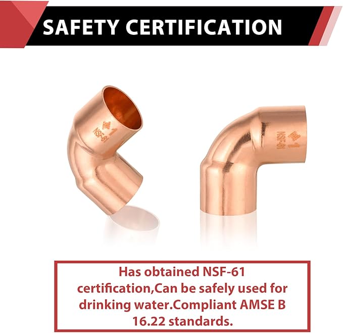 5 Pack EFIELD 1" C X C Short Radius Copper 90 Degree Elbow, LF Copper Plumbing Fittings with Sweat Solder Connection,(COPPER049)