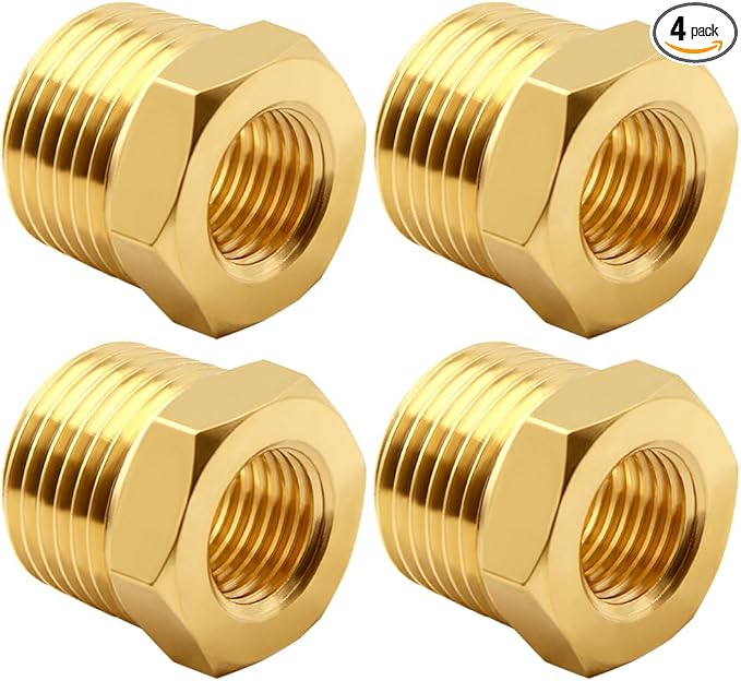 4PCS Brass Reducer Bushing, 3/4" NPT Male to 3/8" NPT Female Thread, Hex Reducing Convert Adapter Pipe Fitting Connector for Water/Oil/Gas