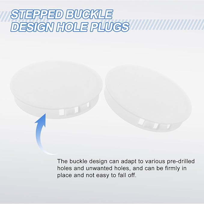 uxcell 4Pcs Plastic Hole Plugs, 65mm(2-9/16") Flush Type Panel Plugs, Round Snap Knockout Locking Plugs for Furniture Insert End Caps Panels, White
