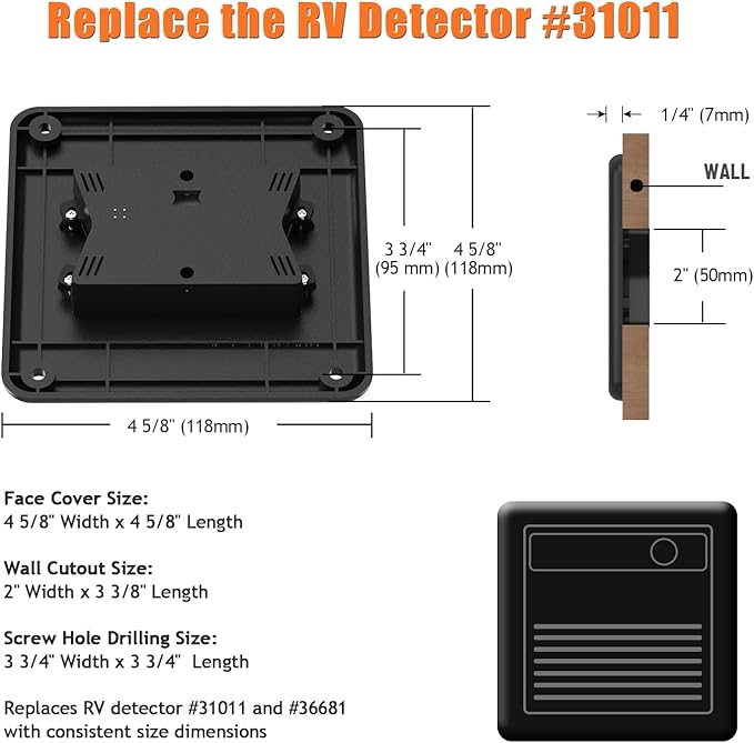 RV Carbon Monoxide & Propane Detector, Replacement for Old RV Gas Detector #31011, 2 in 1 Dual CO/LP Gas Alarm, Hardwired - VDC 12V, Flush Mount, Black
